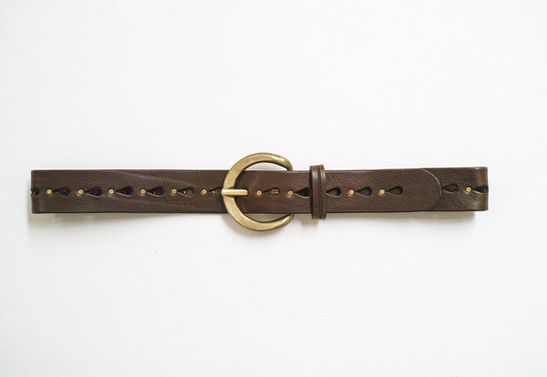 Johnny Farah Handcrafted Distressed Leather Grommet Belt - Solid Brass- medium Women main image 3